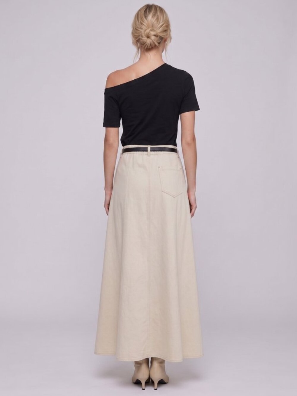 Women's Beige Cotton Maxi Skirt A-Line High Waist Minimalist Casual Retro Skirt - Picture 4 of 4